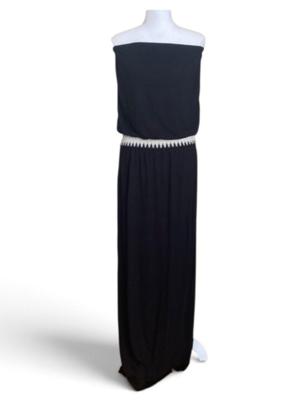 New Lascana Black Strapless Maxi Dress with White Embellished Waistband